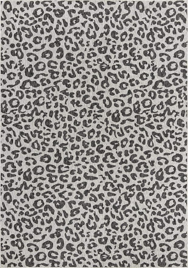 Unique Loom Outdoor Safari Collection Area Rug - Leopard (10' x 14' 1" Rectangle, Light Gray/ Gray)
