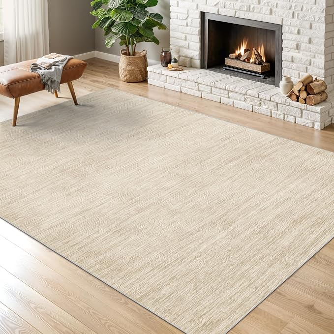 Valenrug Washable Rugs 5x7, Non Slip Large Area Rugs for Living Room, Beige | Soft Low Pile, Thin & Lighweight Carpet, Folable Stain Resistant Modern Indoor Floor Mat for Bedroom, Dining Room, Home Decor