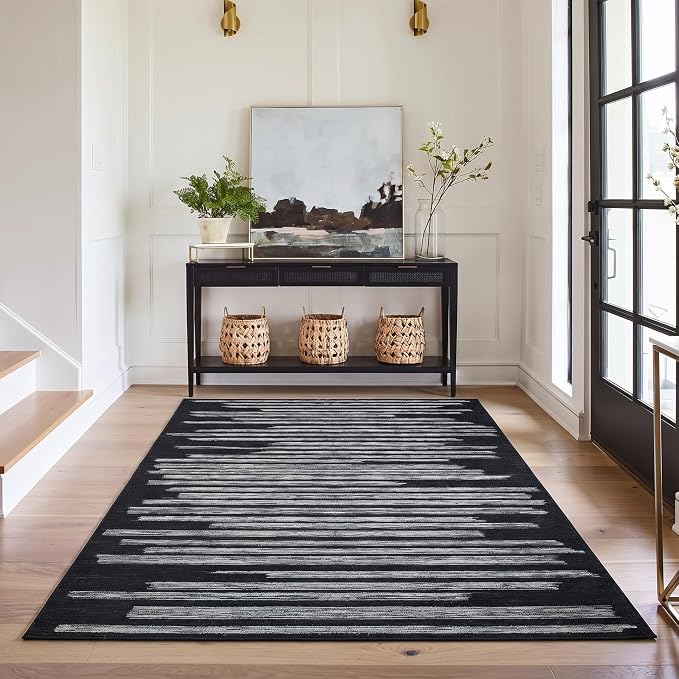 GarveeHome Washable Area Rug 4x6 Modern Non Slip Rug for Living Room Dorm | Stain Resistant Low Pile Carpet Perfect for Bedroom Kitchen Hallway Home Office, Black