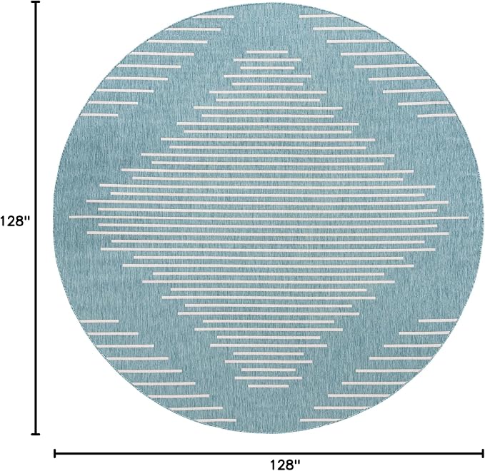 Unique Loom Outdoor Modern Collection Area Rug - Tambor (10' 8" Round, Light Aqua/ Ivory)