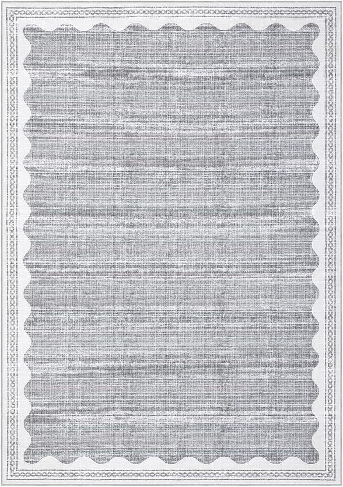 3x5 Scalloped Area Rugs Grey Washable Entryway Bedroom Rug | Solid Tan Rug for Bedroom Girls, Non Slip Throw Carpet With Rubber Back, Soft Dorm Nursery Scalloped Rugs for Dining Room