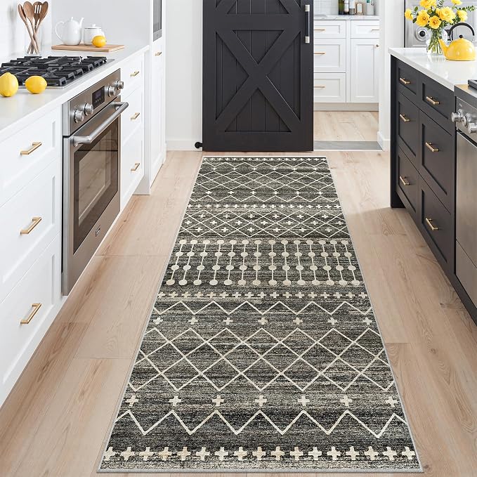 Miukiki 3x8 Washable Runner Rug Hallway Soft Non Slip Indoor Rug Black | Low Pile Kitchen Runner Rug for Entryway Kitchen Hallway Bedroom, Stain Resistant Carpet with Foldable for Easy Care