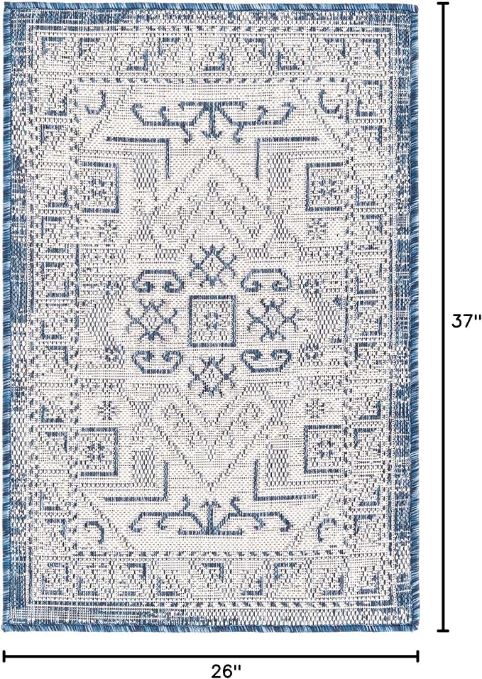 Unique Loom Outdoor Aztec Collection Area Rug - Coba (2' 2" x 3' 1" Rectangle, Blue/ Ivory)