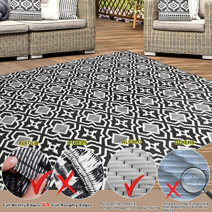 Alfolo Outdoor Rugs for Patio Rv Mats Waterproof Outdoor Rug 9x18 Large Camping Rug Reversible Tightly Woven Plastic Straw Rug Rugs, Clean Easily Mat for RV, Deck, Camping,Pool, Rv Essentials