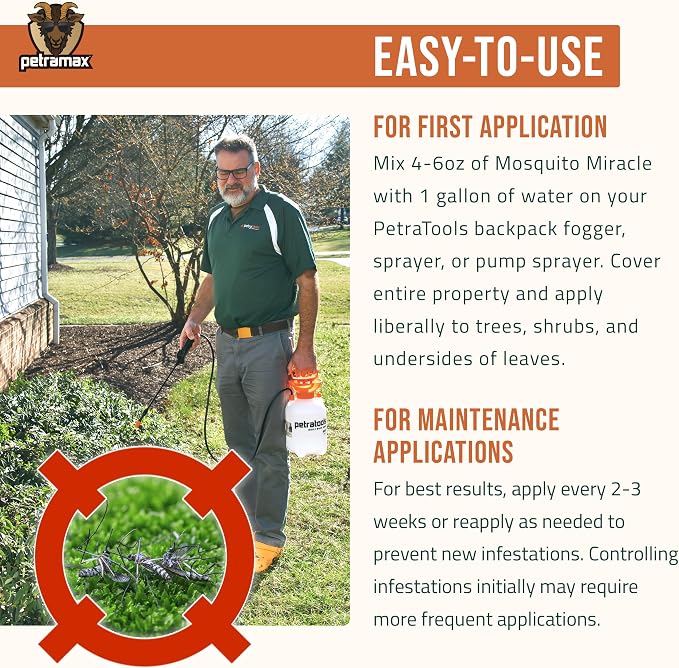PetraMax Miracle Outdoor Mosquito Spray for Yard Pet Safe Concentrate 1 Gal (Makes up to 32 Gallons) - Mosquito Fogger Liquid Concentrate Tested to Kill - Fogger Machine Spray Lawn Treatment for Pests