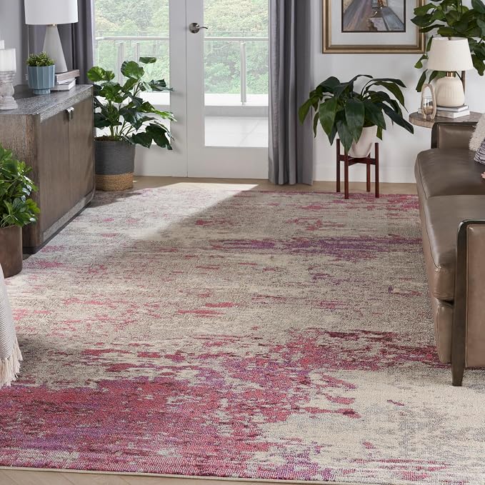 Nourison Celestial Modern Abstract Ivory/Pink 10' x 14' Area Rug, Easy Cleaning, Non Shedding, Bed Room, Living Room, Dining Room, Kitchen (10x14)