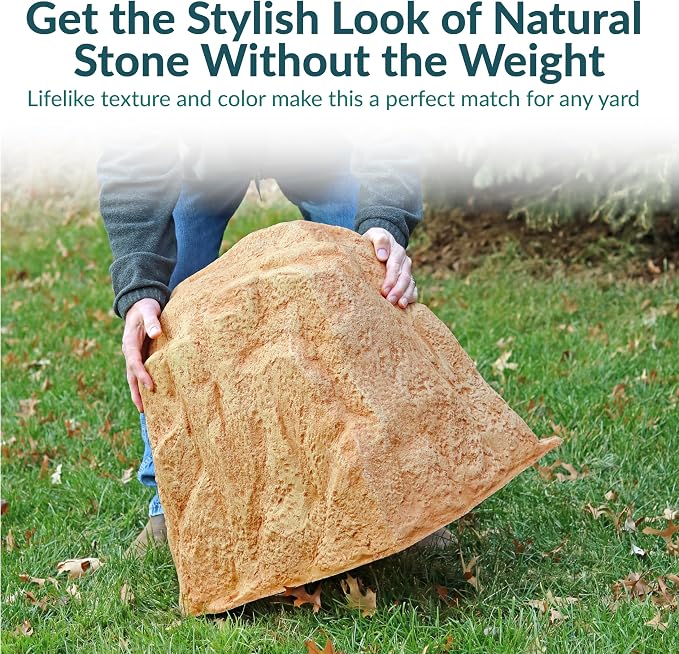 Sunnydaze 21.5” H Large Faux Landscape Rock Cover - Lightweight Polyresin Fake Rock Well Pump Cover for Outside – Realistic Natural Texture – Sand