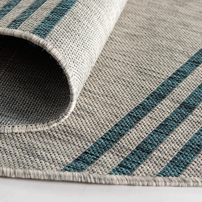 Unique Loom Outdoor Collection Area Rug - Anguilla (7' 10" x 10' Oval, Light Gray/ Teal)