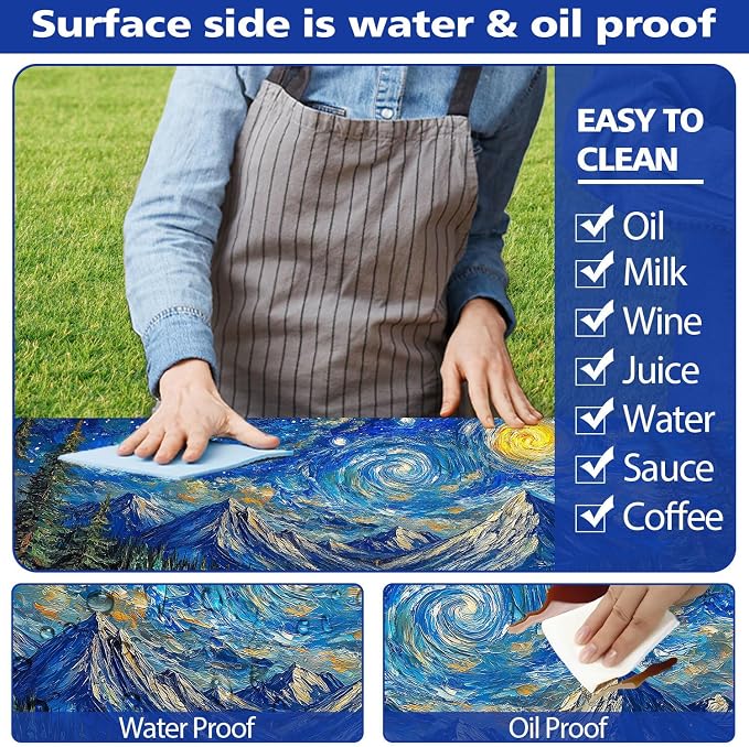 Picnic Table Cover with Bench Covers Elastic Edges, Forest Night Sky Camper Fitted Table Cover, Outdoor Patio Camping Essentials 3PCS, 60in, Waterproof Camping Fitted Tablecloth with Drawstring Bag