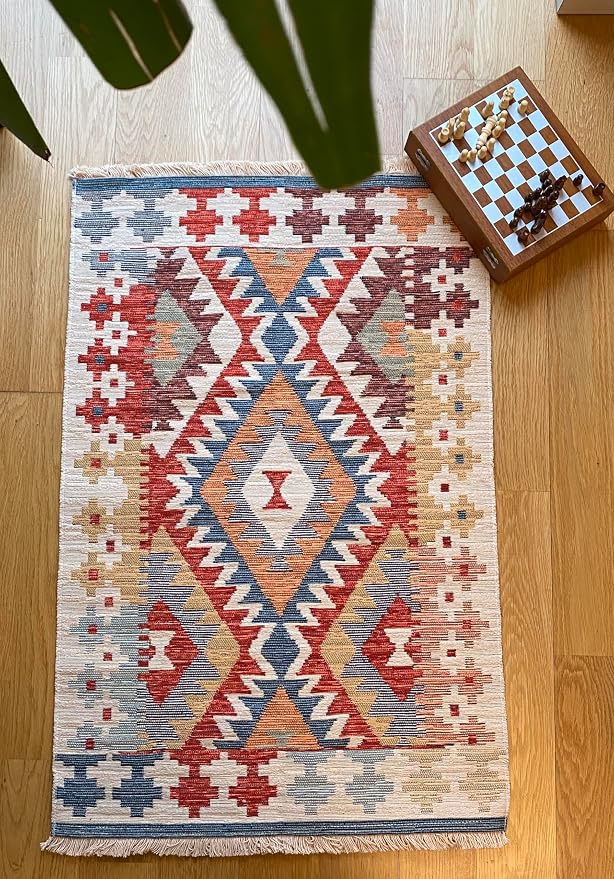 Secret Sea Collection: Modern Kilim Series Small Area Rug, Washable, Reversible, Cotton (2 x 3 feet, Eternal Flow)
