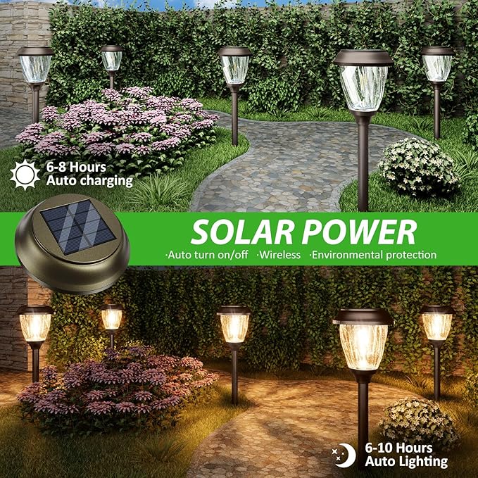 XMCOSY+ Solar Pathway Lights Outdoor, Warm White 10/25LM Glass Solar Lights for Yard & Walkway, Waterproof Landscape Lighting, Auto On/Off Decorative Garden Lights for Patio, Lawn & Driveway