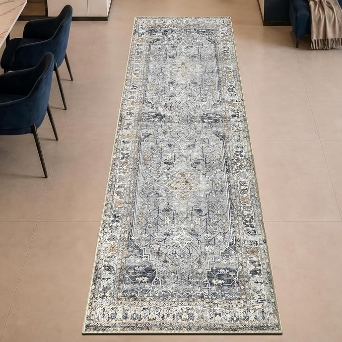 Keen Home Design Vintage Washable Runner Rug, Non-Slip Low Pile, 2x10 | Machine Washable Cotton Chenille, 0.25In Low Pile, Rubber Non-Slip Back; Hallway, Kitchen, Entryway, Laundry Room