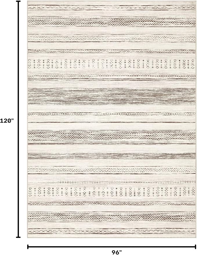 Tortania Area Rug Living Room Rugs - 8x10 Washable Large Soft Neutral Boho Moroccan Bohemian Farmhouse Rug Indoor Floor Carpet for Bedroom Under Dining Table Home Office Decor - Brown Beige