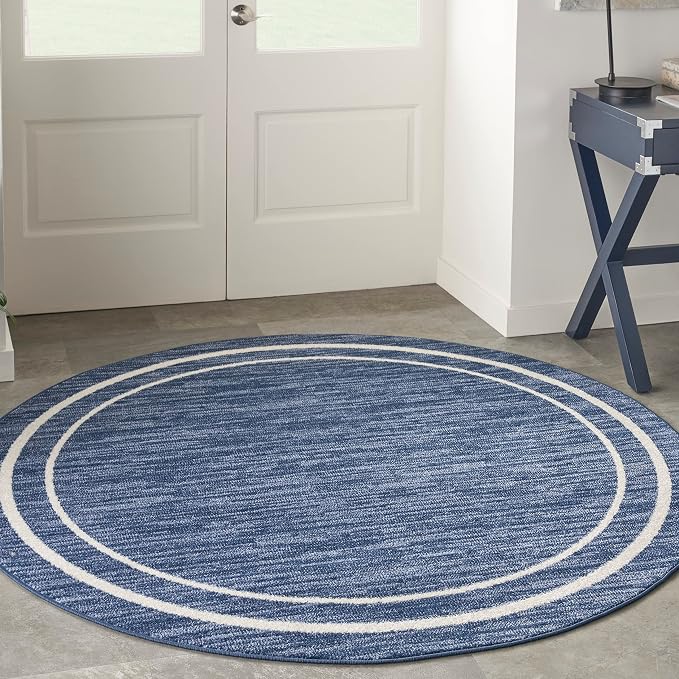 Nourison Home Nourison Essentials Navy/Ivory 4' x Round Area Rug - Easy Clean, Non Shedding, Bed Room, Living Room, Dining Room, Kitchen (4' x Round)