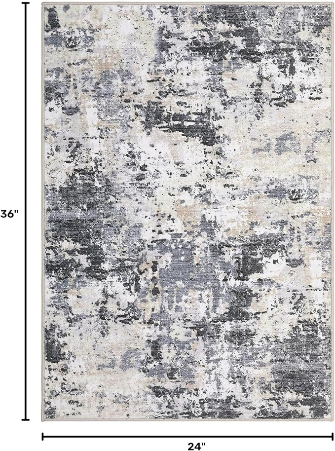 ROYHOME Modern Scalloped Abstract 2x3 Area Rug Non Slip, Black Yellow | Non Shedding Low Pile Stain Resistant Rug for Entryway Kitchen Bedroom