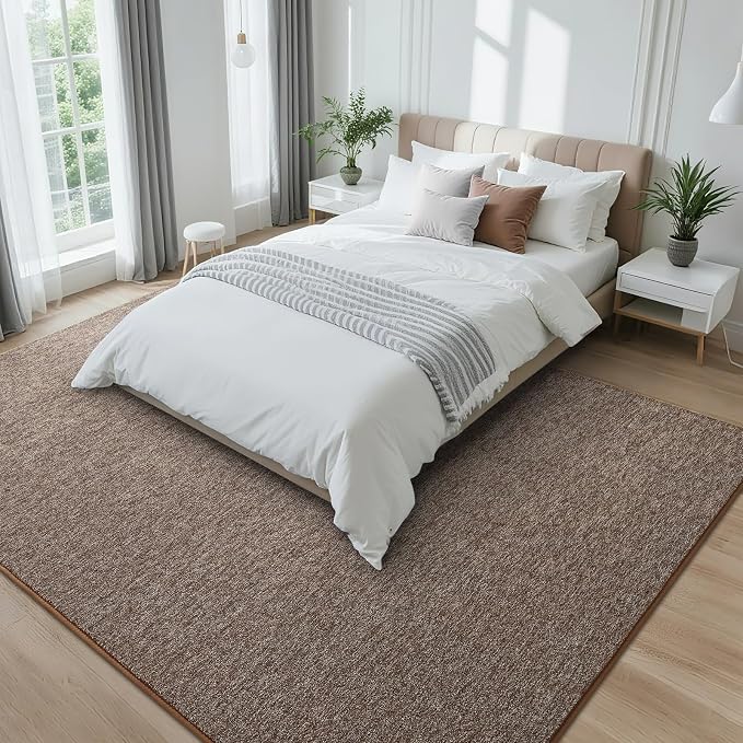 7x10 Brown Area Rug | Washable Memory Foam, Low Pile Non Slip Indoor Carpet for Living Room Bedroom Office Classroom College Dorm Room Home Decor