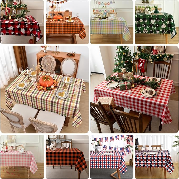 Waterproof Plaid Tablecloth Fabric - Square 25x25 Inch Classic Gingham Checker Buffalo Table Cover for BBQs, Parties