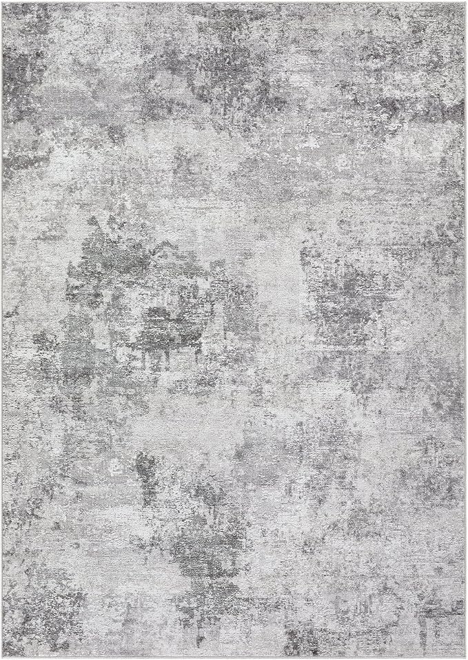Tortania Washable 7x9 Area Rug for Living Room: Modern Abstract Neutral Large Soft Thin Rugs - Non Slip Indoor Carpet for Bedroom Dining Room Office Nursery Home Floor Decoration - Smoky Gray