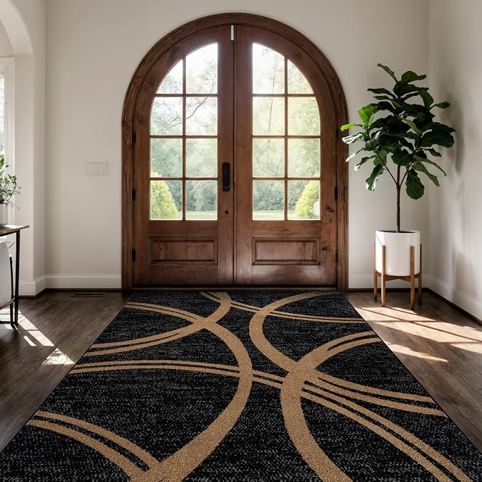 Rugshop Wavy Circles Modern Non-Shedding Area Rug Camel 7'10" x 10'2" | Rectangular, Size 7'10" x 10'2", Living Room, Bedroom, Dining Room, Home Office, Kitchen, Entryway, Hallway, Nursery, Bedside