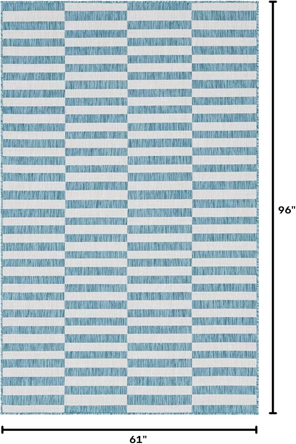 Unique Loom Outdoor Striped Collection Area Rug - Striped (5' 1" x 8' Rectangle, Light Aqua/Ivory)