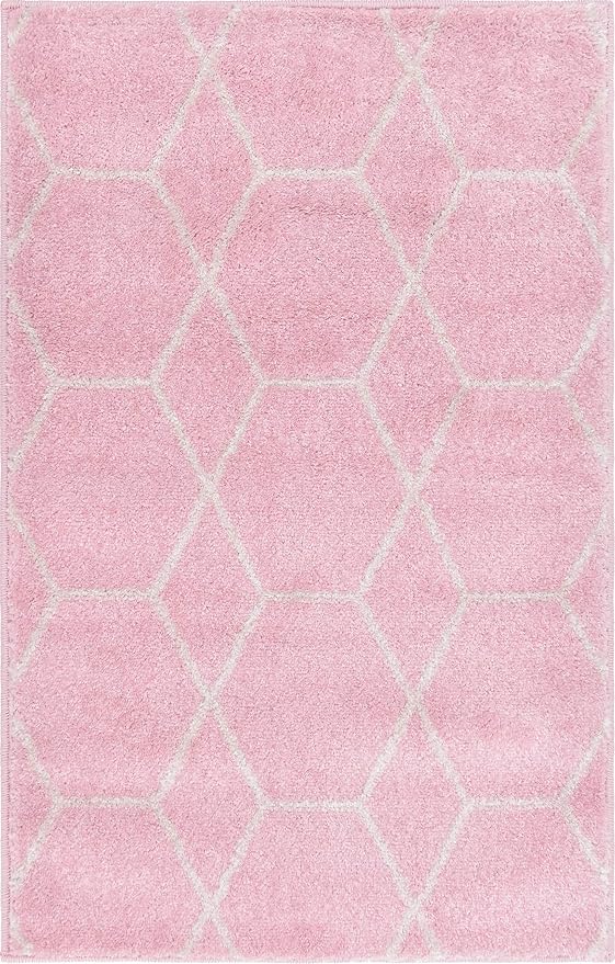 Unique Loom Trellis Frieze Collection Area Rug - Geometric (2' x 3' 1", Light Pink/ Ivory)