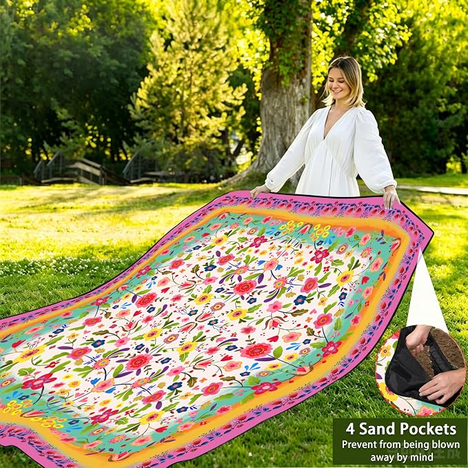 Picnic Blankets Beach Blanket 80" X 80" Extra Large Waterproof Camping Blankets Portable Outdoor Mat 3-Layer Blanket for Beach, Hiking, Park, Music Festival, Grass Lawn,Travel