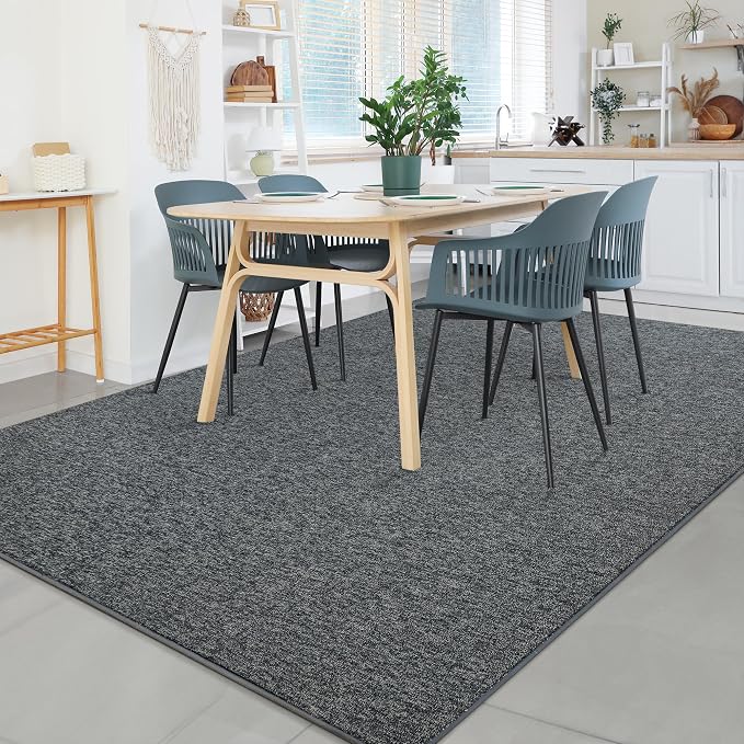Chicrug Modern 7x10 Memory Foam Area Rugs for Bedroom Living Room | Low-pile Carpet Rug for Kids Playroom, Floor Rug for Bedside Dorm Dining Room Home, Dark Grey and White