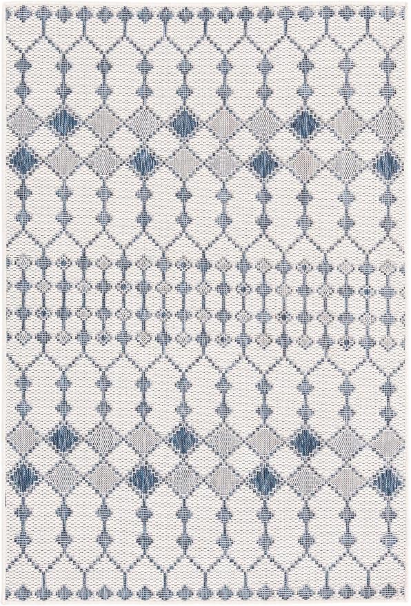 Unique Loom Outdoor Trellis Collection Area Rug - Traliccio (4' 1" x 6' 1" Rectangle, Ivory/ Navy Blue)