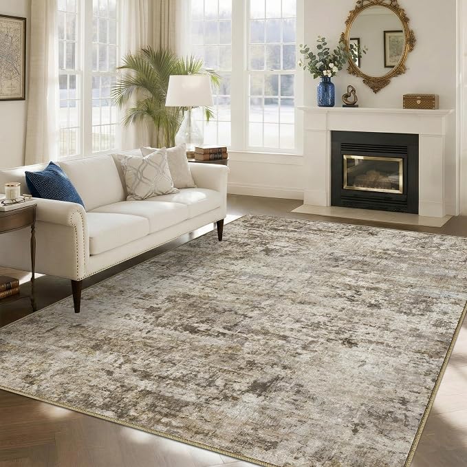 5x7 Area Rugs Washable Living Room Rug Non Slip Soft Carpets | Modern Abstract Indoor Floor Stain Resistant Carpet for Bedroom Dining Room Farmhouse Nursery Home Office Brown