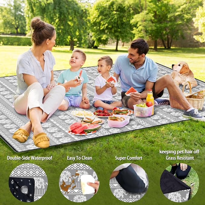 Picnic Blankets Beach Blanket 80" X 80" Extra Large Waterproof Camping Blankets Portable Outdoor Mat 3-Layer Blanket for Beach, Hiking, Park, Music Festival, Grass Lawn,Travel