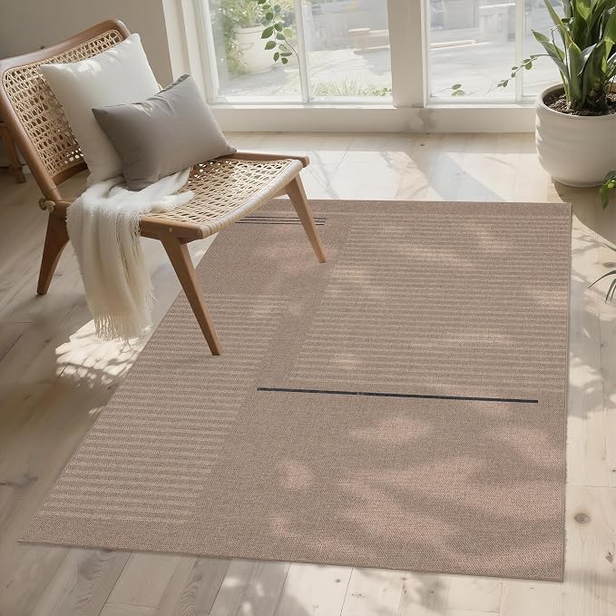 Easy Jute Rug 3x5 Outdoor: Natural Area Rugs for Patio Linen-Look Fabric Durable - Neutral Washable Carpet Mat for Entryway Bedroom Kitchen Non-Slip - Beige Woven