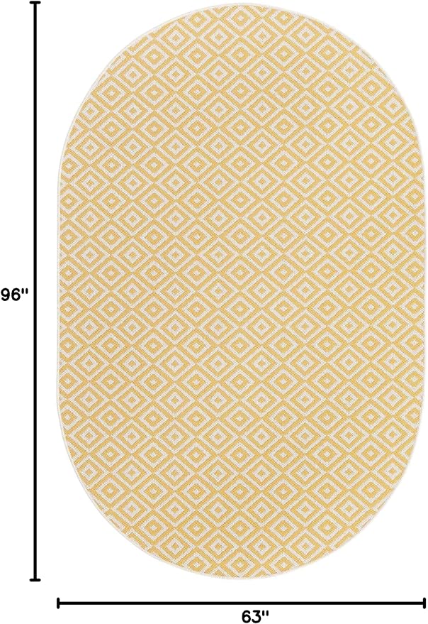 Unique Loom Jill Zarin Outdoor Collection Area Rug - Costa Rica (5' 3" x 8' Oval, Yellow Ivory/ Ivory)