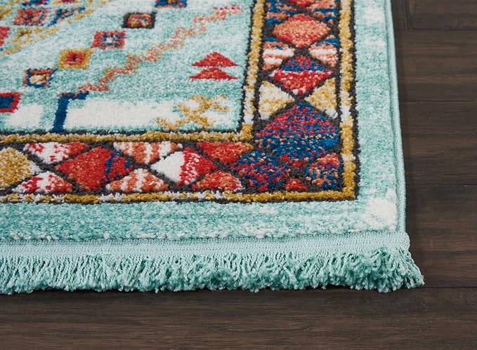 Nourison Home Tribal Decor Aqua 3'11" x 6'2" Area Rug - Easy Clean, Non Shedding, Bed Room, Living Room, Dining Room, Kitchen (4' x 6')