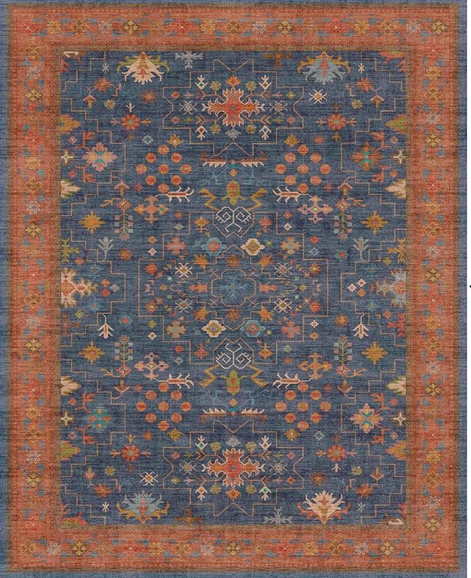 Navy Blue Washable 10 ft Long Runner for Kitchen Floor - 2'6"X10' Runner Rug for Hallway, Entryway, Pet Friendly Waterproof Non Slip with Rubber Backing, Stain Resistant Area Rug