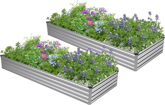 2PCS 6x3x1ft Galvanized Raised Garden Bed,Outdoor Planter Box Metal Patio Kit Planting Bed for Vegetables Flowers Herb,Silver