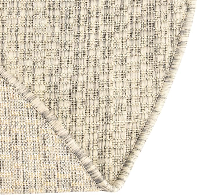 Unique Loom Collection Casual Transitional Solid Heathered Indoor/Outdoor Flatweave Area Rug (5' 1" Round, Light Gray/Ivory)