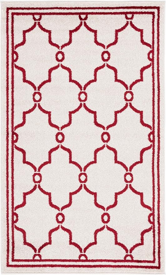 SAFAVIEH Amherst Collection Accent Rug - 3' x 5', Ivory & Red, Trellis Design, Non-Shedding & Easy Care, Ideal for High Traffic Areas in Entryway, Living Room, Bedroom (AMT414H)