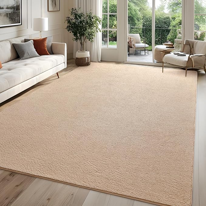 5x7 Beige Area Rug Modern Aesthetic Minimalist | Washable Memory Foam, Low Pile Non Slip Indoor Carpet for Living Room Bedroom Office Classroom College Dorm Room Home Decor