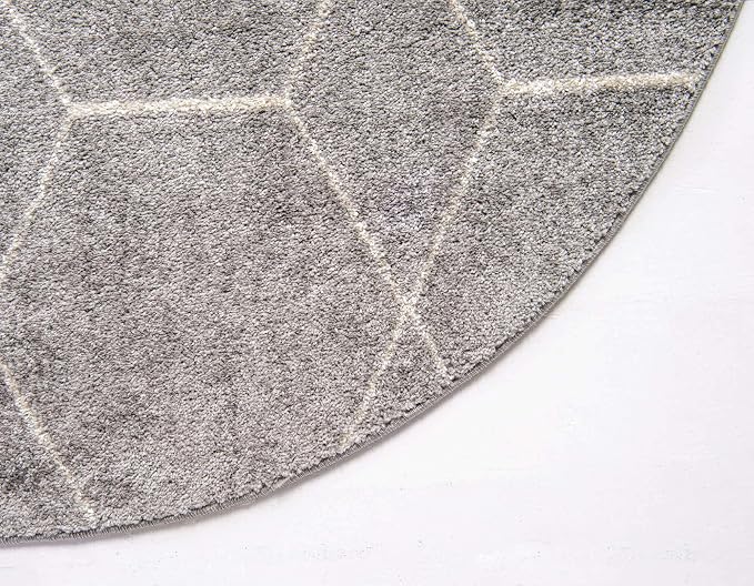 Unique Loom Trellis Frieze Collection Area Rug - Geometric (4' 1" Round Light Gray/Ivory)