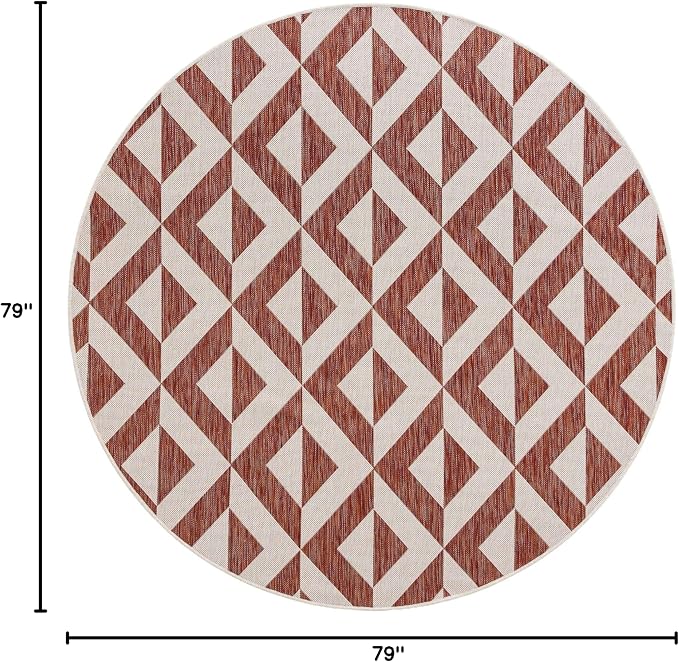 Unique Loom Outdoor Collection Area Rug - Napa (6' 7" Round, Rust Red/ Ivory)