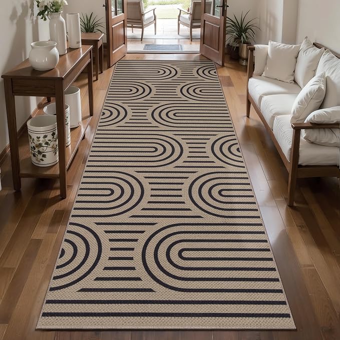 Tangsoo Modern Rainbow Easy Jute Rug 2.6x8 Washable Kitchen Runner for Hallways,Non-Slip Thin Farmhouse Carpet Runner Contemporary Indoor Outdoor Runners Door Mat for Laundry Entryway Porch