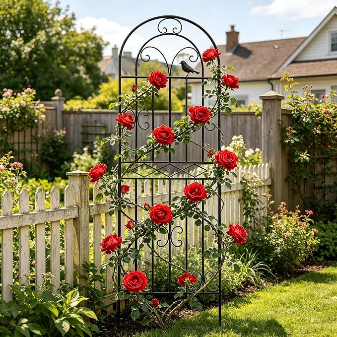 1 Pack 70.8"x19.7" Metal Gardon Trellis for Climbing Plants Flowers Outdoor, Rustproof, Heavy Duty, Black Coating Plant Support for Rose, Vines, Flowers, Perfect for Training Climbing Plants, Black