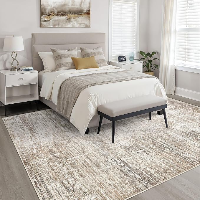 LOONGRUG 8x10 Area Rugs Washable Neutral Modern Living Room Rug Dark Brown | Abstract Soft Stain Resistant Indoor Non-Slip Carpet for Bedroom Nursery Kids Office Playroom Dining Room