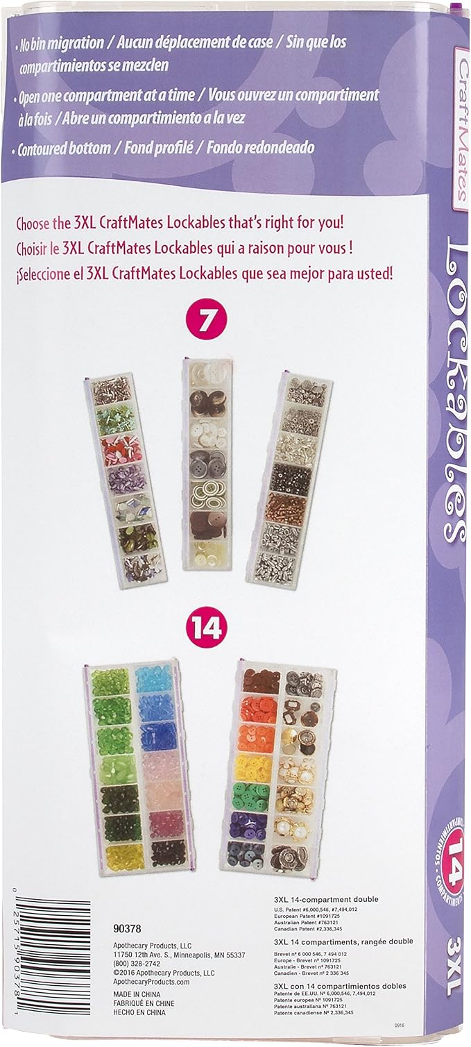 Craft Mates Craft & Sewing Supplies Organizer, 14 Locking Compartments, 3XL | Clear Plastic Storage for Buttons, Pins, Jewelry, Diamond Art & Craft Supplies, Large Portable Organizer for Crafters
