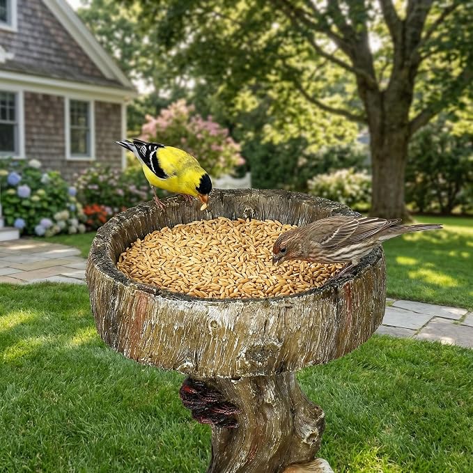 Hamiedun Bird Baths for Outdoor - 24.8" Tall Pedestal Resin fiber, Woodland Tree Trunk Decoration Yard Statue，Pedestal Birdbaths for Outdoors, Garden, Patio, Lawn, Backyard (24.8''H)
