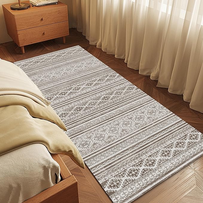 Washable Area Rugs 2'6'' x 8' - 1/6 Thick - Moroccan-Inspired -Stain & Water Resistant Non-Slip - Resistant Rug for Living Room, Bedroom, Nursery, Pet & Child Friendly (Brown)