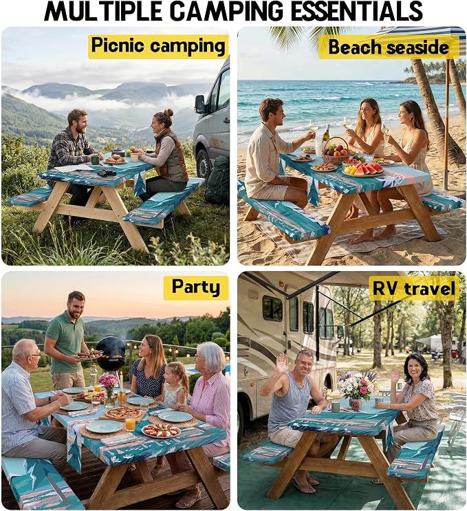Picnic Table Cover with Bench Covers Elastic Table Cloth Cool Unique Fun Ideas Birthday Christmas Xmas Valentine's Day Camping Gifts for Camper RV Owner Camping Lovers Couple Women Men Mother Father