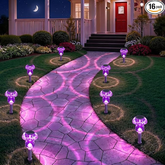 Solar Lights Outdoor, 16 Pack Mushroom Lights Outside Waterproof, Solar Powered LED Lighting for Garden, Yard, Landscape, Path, Pathway, Lawn, Walkway, Driveway, Backyard Halloween Decor (Purple)
