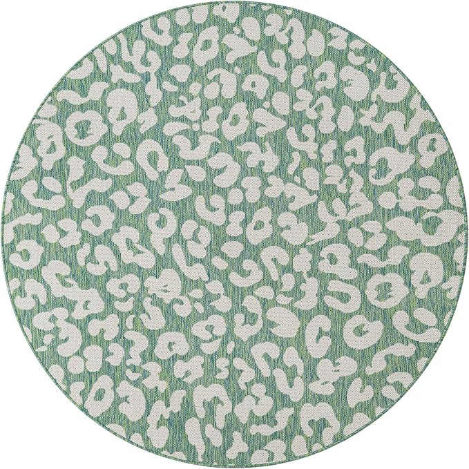 Unique Loom Outdoor Safari Collection Area Rug - Leopard (6' 1" Round Green Blue/Ivory)
