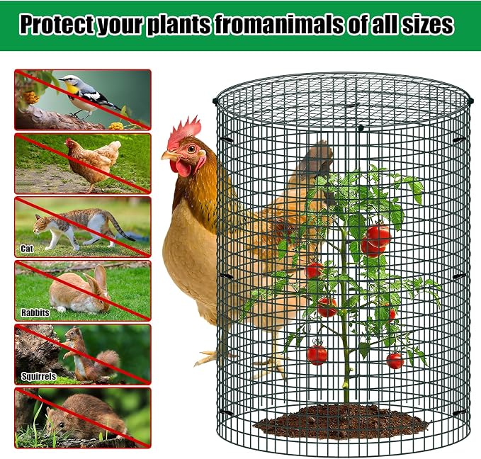 10 Pack Wire Plant Protector with Cover, 16"x12" Detachable Metal Plant Protectors Mesh, Garden Plant Protectors for Shrubs Flowers Vegetables to Keep Rabbit & Chicken Animals Out